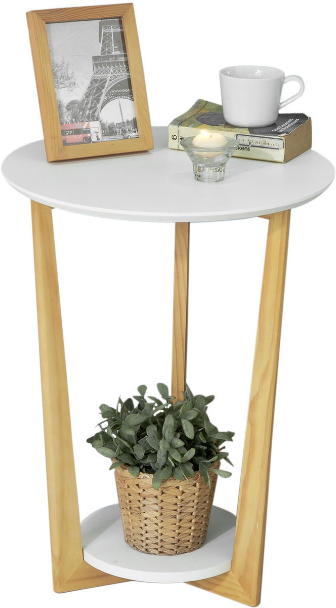 SoBuy FBT52-WN Bijzettafel - Witte Ronde Woonkamertafel van Houtcomposiet