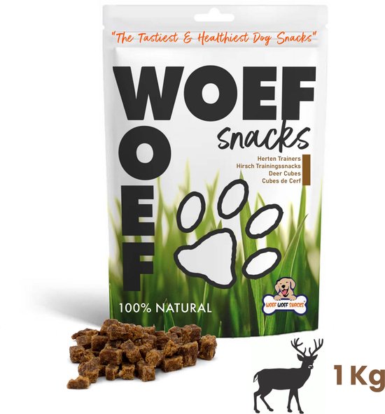 Woef Woef Snacks Hondensnacks Herten Trainers Trainingssnacks Hondensnoepjes - Gedroogd vlees - Hert - Alle honden en alle leeftijden van 2 maanden - Geen toevoegingen - 1300 stuks