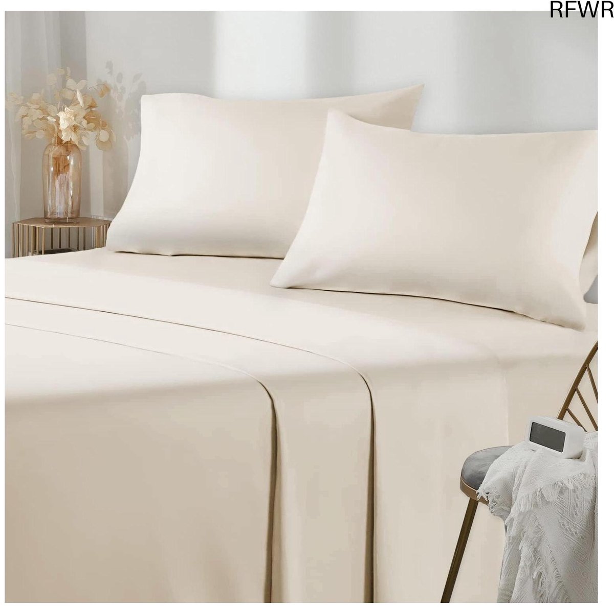 RFWR Beddengoed Set 3-delig - Microvezel Hoeslaken, Laken en Kussensloop, Ideaal voor Eenpersoonsbedden Beige