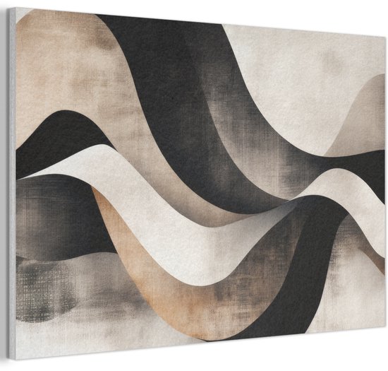 Akoestisch wandpaneel 90x60 cm - Vilt schilderij Abstract - Golven - Zwart - Verweerd - Akoestische panelen - Geluidsdempende wanddecoratie - Geluidsisolatie woonkamer - Muurdecoratie geluidspanelen