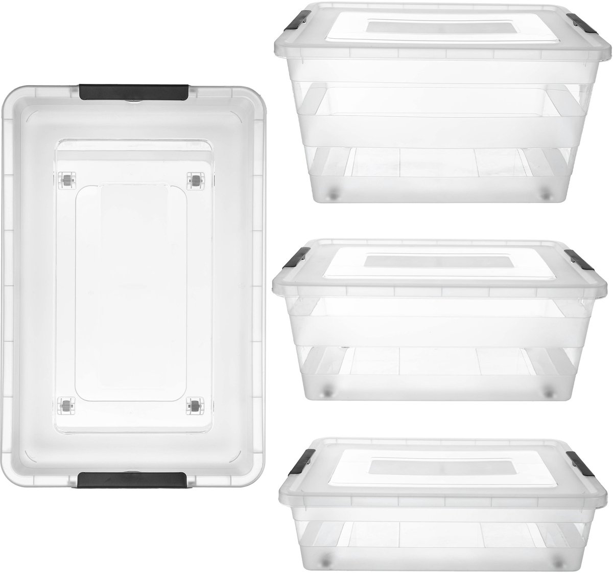KADAX Opbergdoos met deksel, speelgoedkist, robuuste plastic container van kunststof, opbergbox met kliksluiting, opbergdozen (transparant, set van 3)