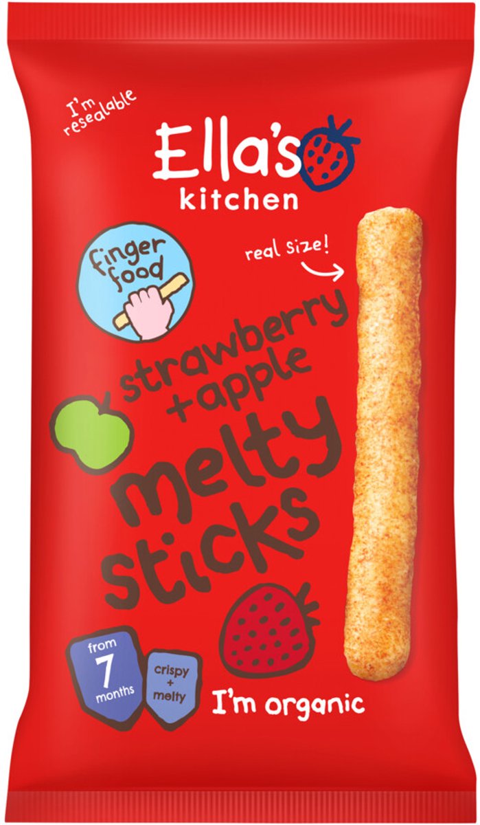 Ella's Kitchen - Biologisch Maize Sticks 7+m Aardbei & Appel - 5 x 16 gr - Voordeelverpakking