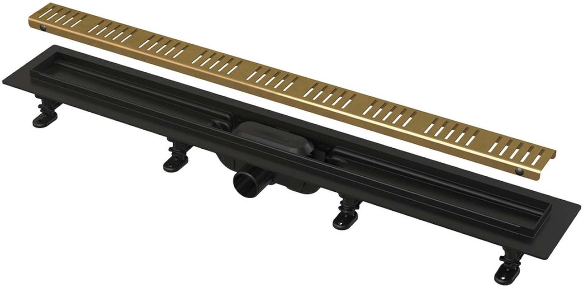 Alcadrain Douchegoten - Douchegoot Enkel 85 cm, met rand voor geperforeerd rooster, incl. rooster, messing APZ10BLACK-850BRASS