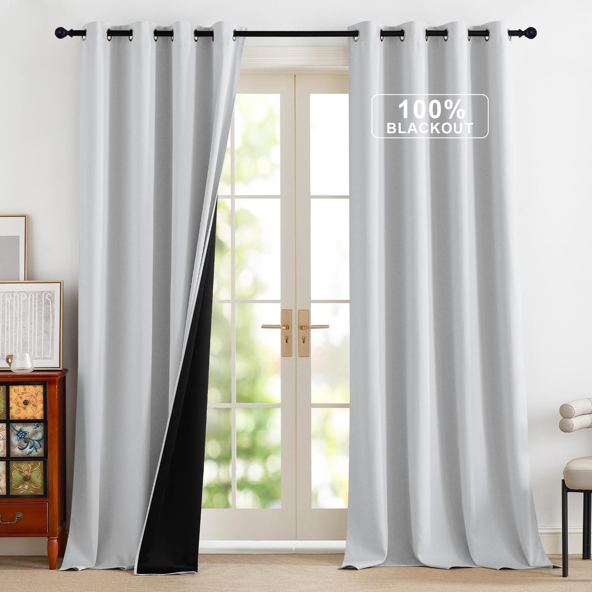 Unyqoos Woonkamer- en Slaapkamergordijnen met Warmte-isolatie en Verduisterende Eigenschappen, Set van 2, Hoogte 245 x Breedte 140 cm grijs wit