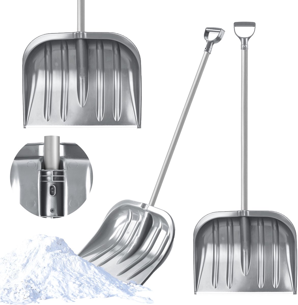 KADAX Sneeuwschep met ergonomische handgreep, bladbreedte: 49 cm, kunststof blad, sneeuwschuiver, sneeuwschep voor kleine en grote sneeuwruimers, sneeuwruimer (aluminium steel, zilver)