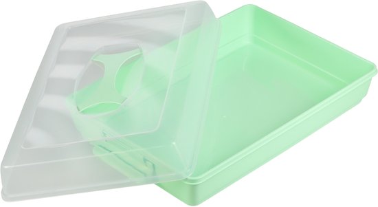Taarttransportbox & cupcake/muffin transportbox, taarthouder, 2 etages, rechthoekig, partycontainer met hefinzetstuk deksel met handgrepen en kliksluitingen, 40 x 30 x 18 cm, Made in EU, groen