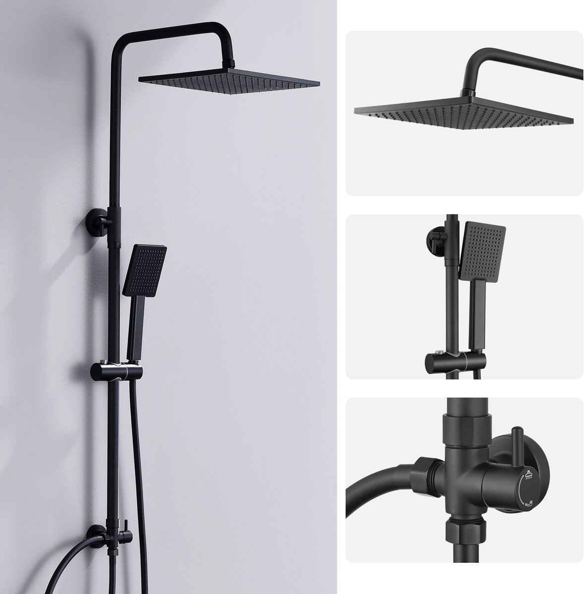 DERW Max Douchesysteem Met omstelling - Regendouche - 109 cm Stang - Zwart