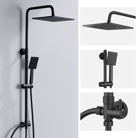 DERW Max Douchesysteem Met omstelling - Regendouche - 109 cm Stang - Zwart