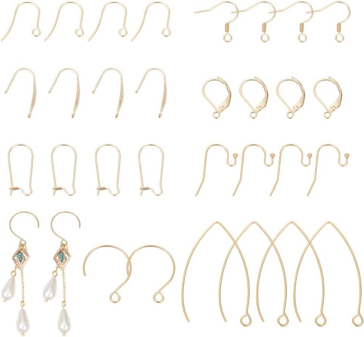 Roestvrijstalen oorbellen maken instellingen - 48 stuks (24 paar) met gouden metalen oordraden - DIY sieraden maken - 0,7-1 mm pin