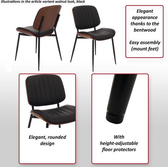 Set van 6 eetkamerstoelen MCW-O44, keukenstoel Stoel, gebogen hout kunstleer Oeko-Tex MVG ~ naturel, zwart