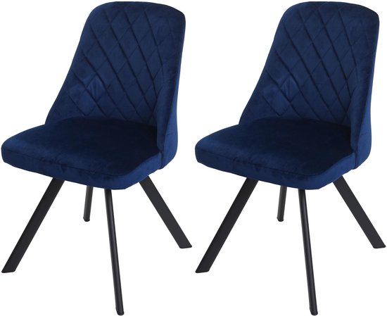 Foto: Set van 2 eetkamerstoelen mcw k25 keukenstoel fauteuil gestoffeerde stoel metaalfluweel blauw