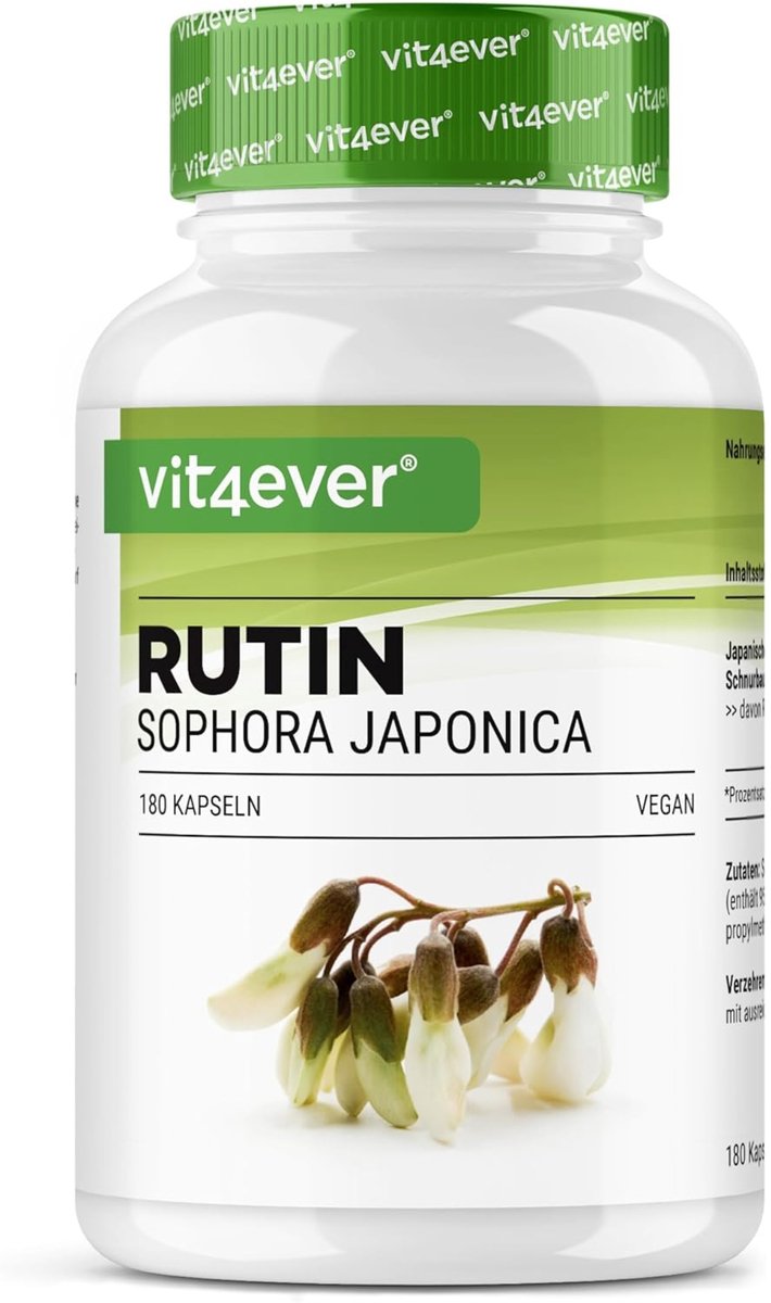Rutine 500 mg - 180 capsules (6 maanden levering) - Premium: 95% echte rutine uit natuurlijk Sophora japonica-extract - Hooggedoseerd - Zonder toevoegingen - Premium kwaliteit - Vit4ever
