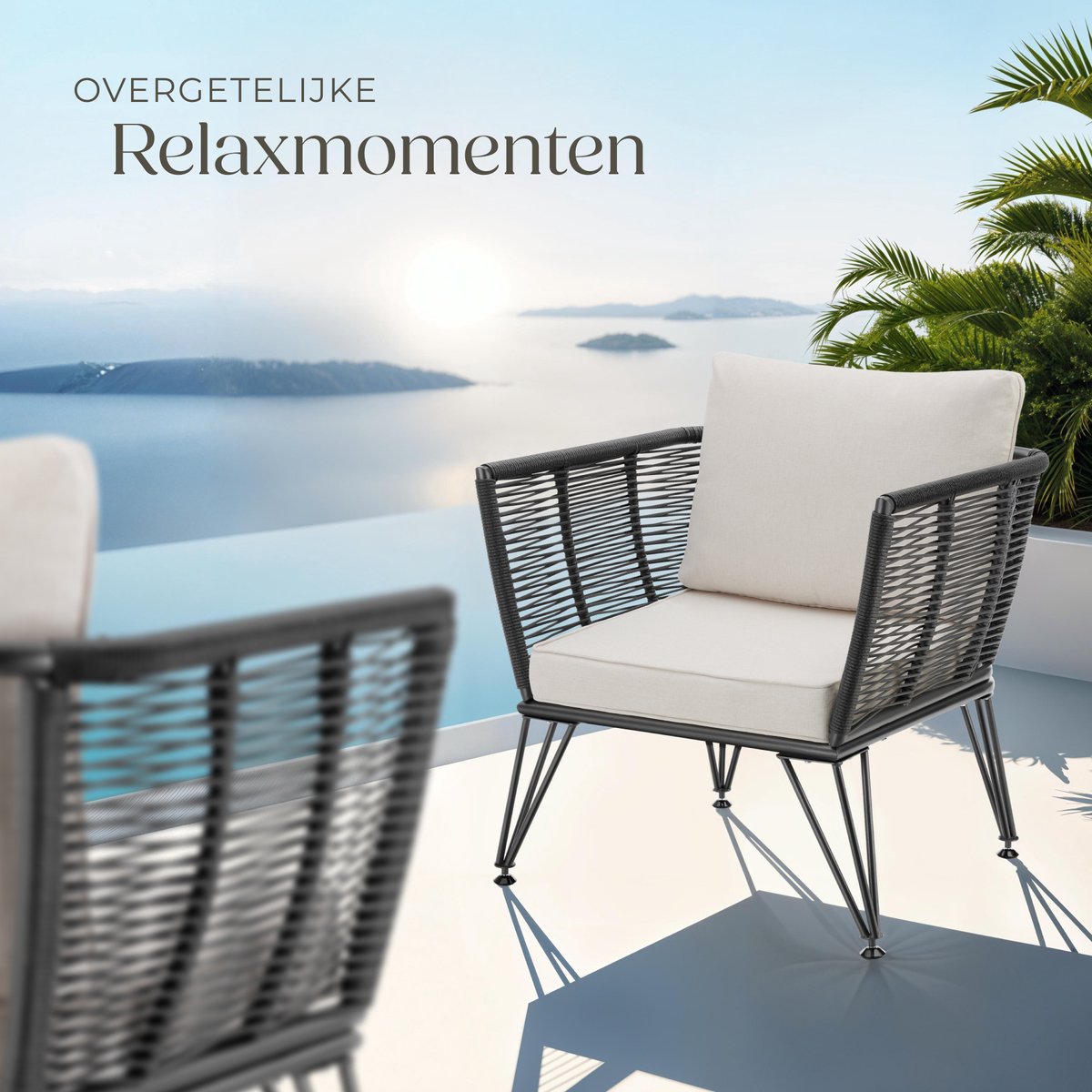 tectake® Loungestoelen Sundo - 4 Fauteuils voor Tuinset, Balkonset of Terras - Wicker Tuinstoelen Set in Rope-Design - Weerbestendig - Inclusief Kussens - Loungestoel Buiten - Loungeset Tuinmeubels thumbnail 5