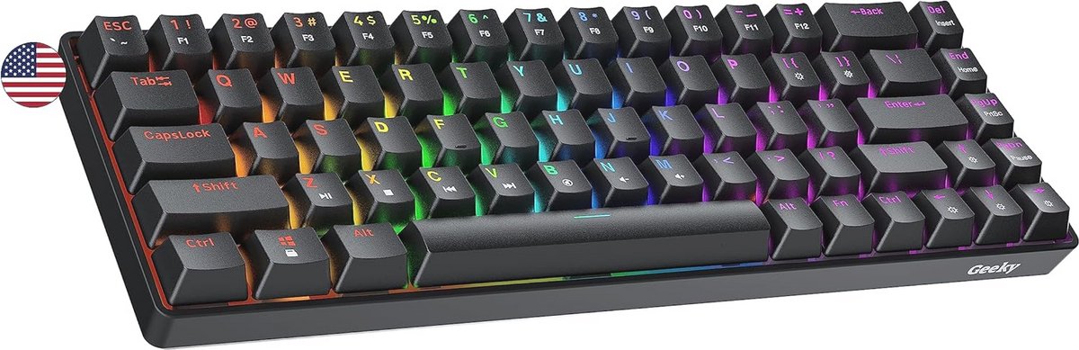 Hot Swappable 65% Mechanisch Gaming Toetsenbord met Multi Kleur RGB LED Achtergrondverlichting