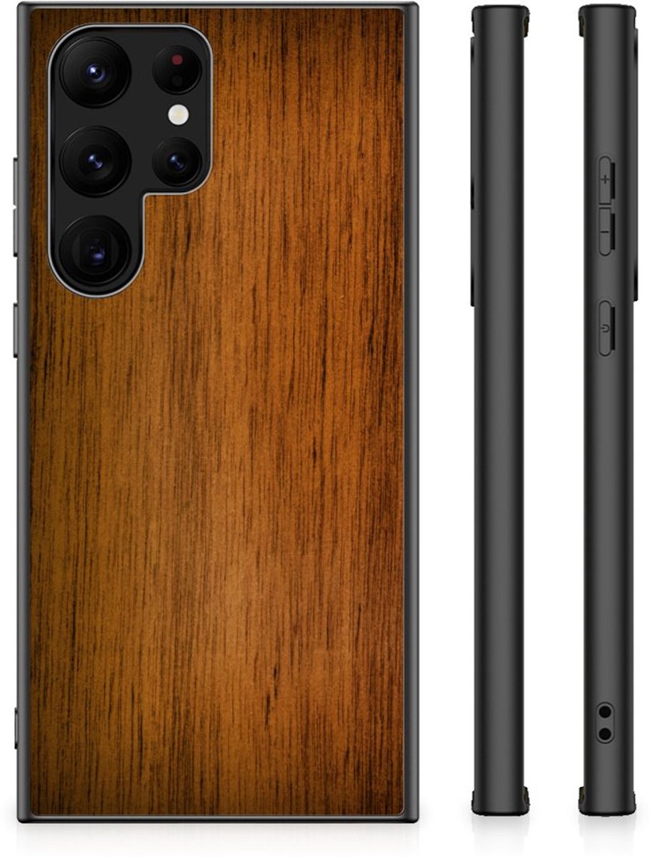 Samsung Galaxy S23 Ultra Houten Print Telefoonhoesje Donker Hout