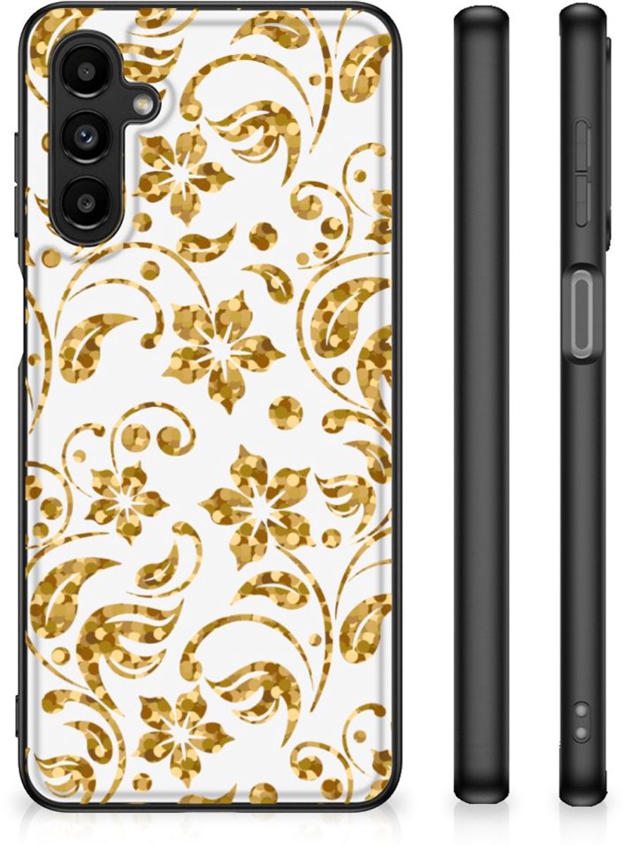 Samsung Galaxy A14 5G Bloemen Hoesje Gouden Bloemen