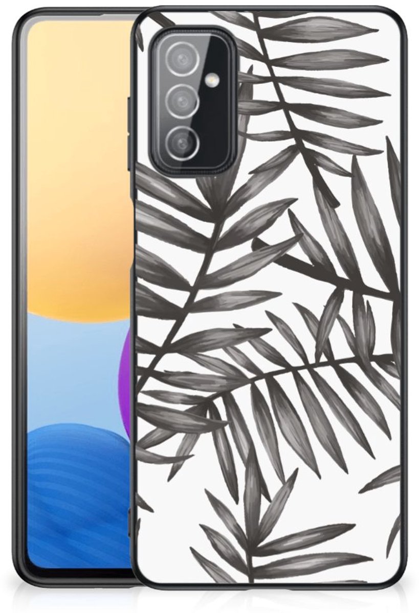 Samsung Galaxy M52 Bloemen Hoesje Leaves Grey