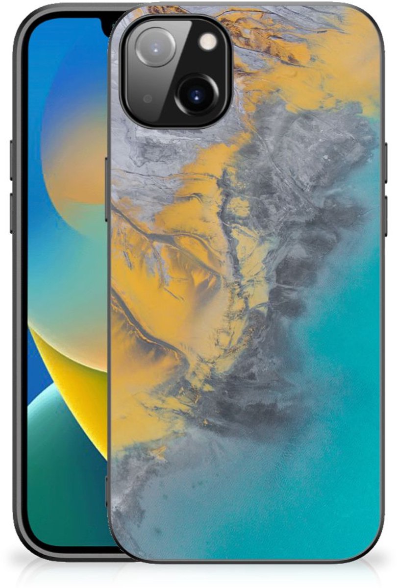 iPhone 14 Plus Marmeren Print Telefoonhoesje Marble Blue Gold