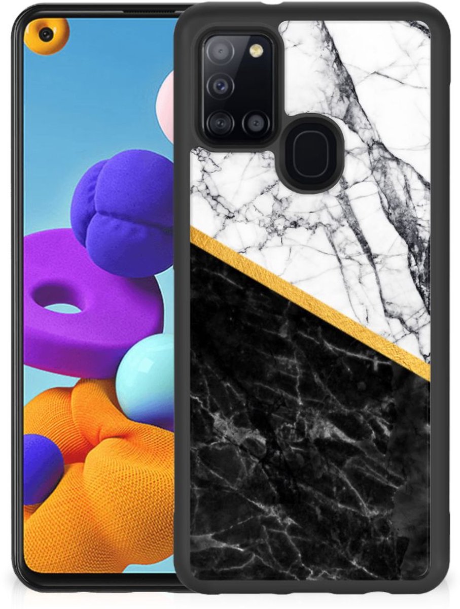 Samsung Galaxy A21s Gripcase Marmer Wit Zwart - Origineel Cadeau Man