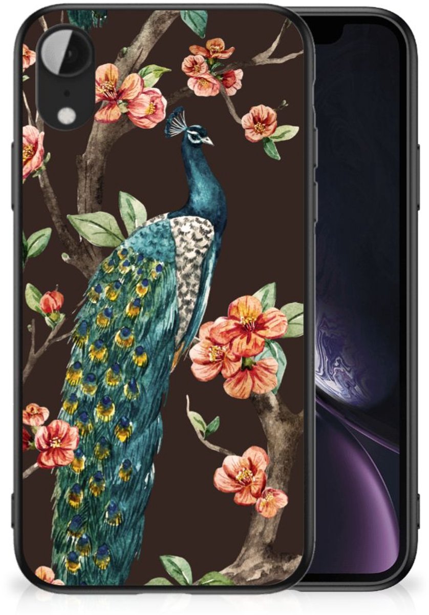 Apple iPhone XR Dierenprint Telefoonhoesje Pauw met Bloemen