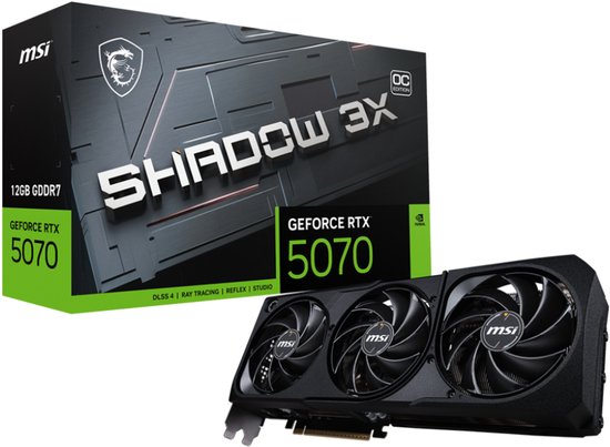 MSI NVIDIA GeForce RTX 5070 12G SHADOW 3X OC - Videokaart - 12GB - GDDR7 - PCIe 5.0 - Triple Fan