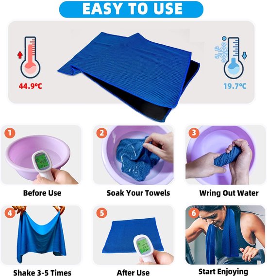 10 stuks - Koelhanddoek - Snel drogende handdoek - Sporthanddoek - Geschikt voor yoga, sportschool, kamperen, sporten en andere activiteiten - 30*100cm - (oranje/lichtgrijs/donkerblauw/rozerood/donkergrijs/felgroen/roze/lichtblauw/felrood/paars) — afbeelding 5