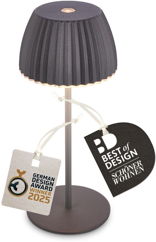 BRILONER Riffle - Mini lampe de table rechargeable - lampe sans fil - intensité variable tactile - pour l'intérieur et l'extérieur - Lauréat du German Design Award 2025 - anthracite - Ø8,5 x 20 cm