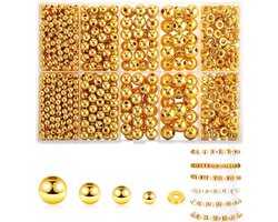 1250 stuks gouden afstandskralen voor het maken van armbanden, 4/6/8/10 mm gouden ronde afstandskralen en gouden platte kleikralen om te knutselen, sieraden armbanden maken