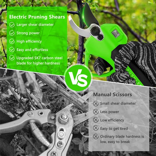 Batterij Einfschere Elektrische tuinschaar, 0-40 mm snijdiameter, progressief digitaal display, met 2 batterij, 21V Tree Scissors, Green van Merkloos	 — afbeelding 5