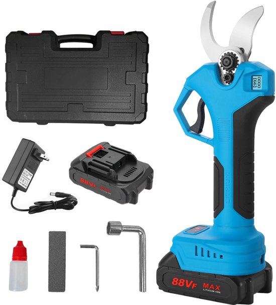 Batterij snoeien elektrische tuinschaar, 0-40 mm snijdiameter, progressief digitaal display, met 2 batterij, 21V boomschaar, blauw