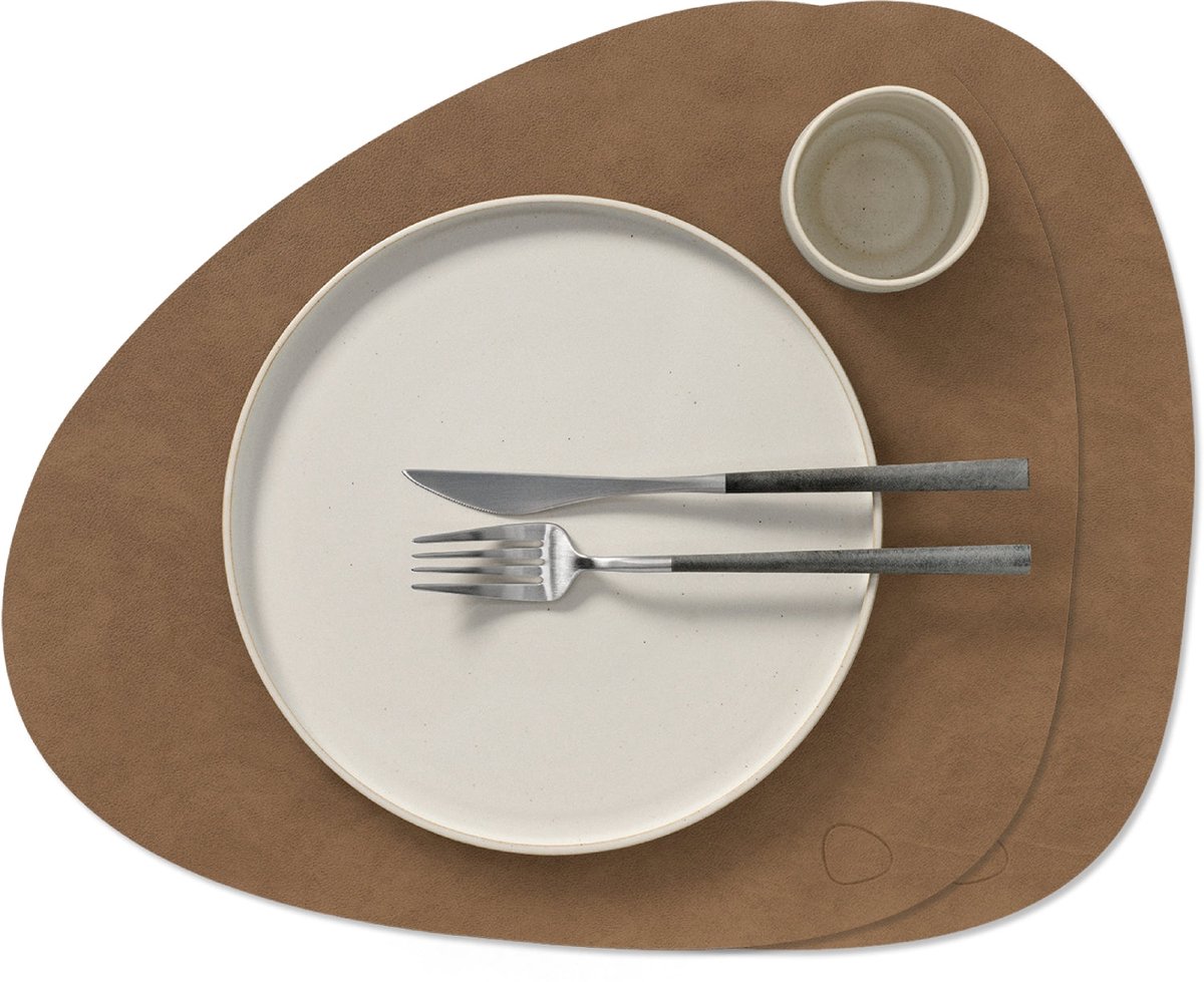 LIND DNA Placemats Nupo - Leer - Brown - Curved - 44 x 37 cm - 2 Stuks