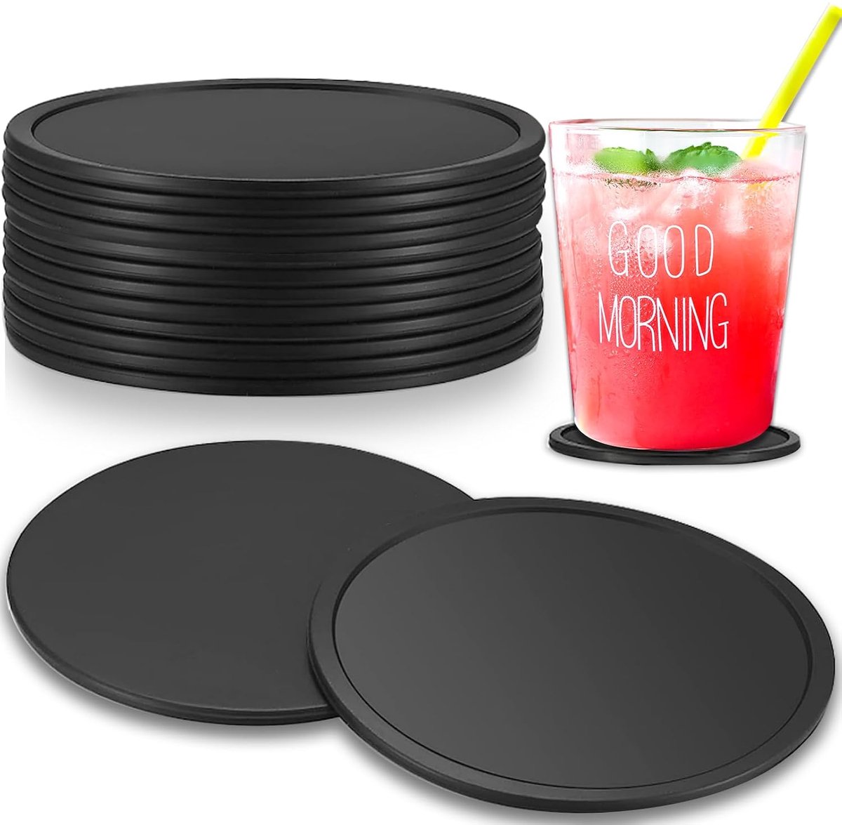 Siliconen onderzetters voor drankjes - antislip - 12 stuks - zwart