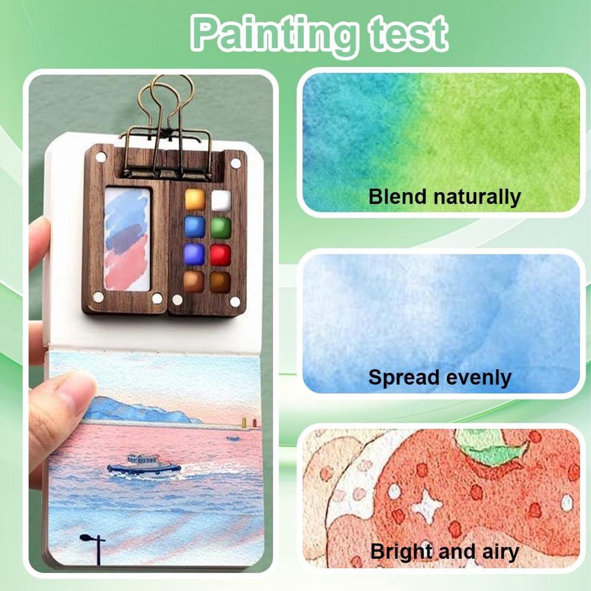 Gouache-schilderset, draagbaar, mini-aquarelpalet voor op reis, met 8 vakken, dagboek, potloden en een clip Gouache-schilderset, draagbaar, mini-aquarelpalet voor op reis, met 8 vakken, dagboek, potloden en een clip