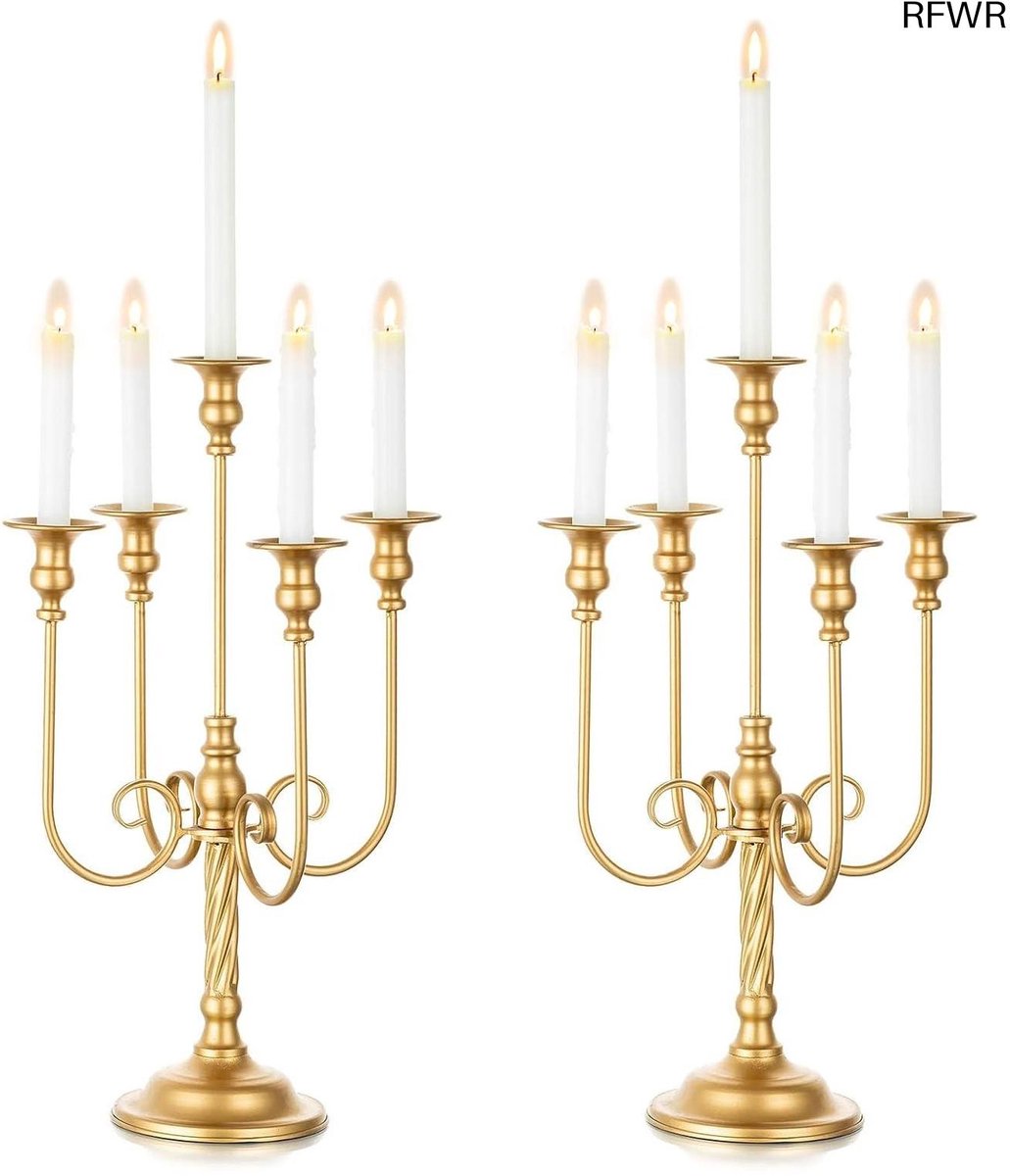 RFWR® Hoge Vloer Kandelaars - Gouden 5 Arm Kandelaar 50cm Metalen Spiraal Kandelaar Houders voor Bruiloft, Kerst en Evenementen