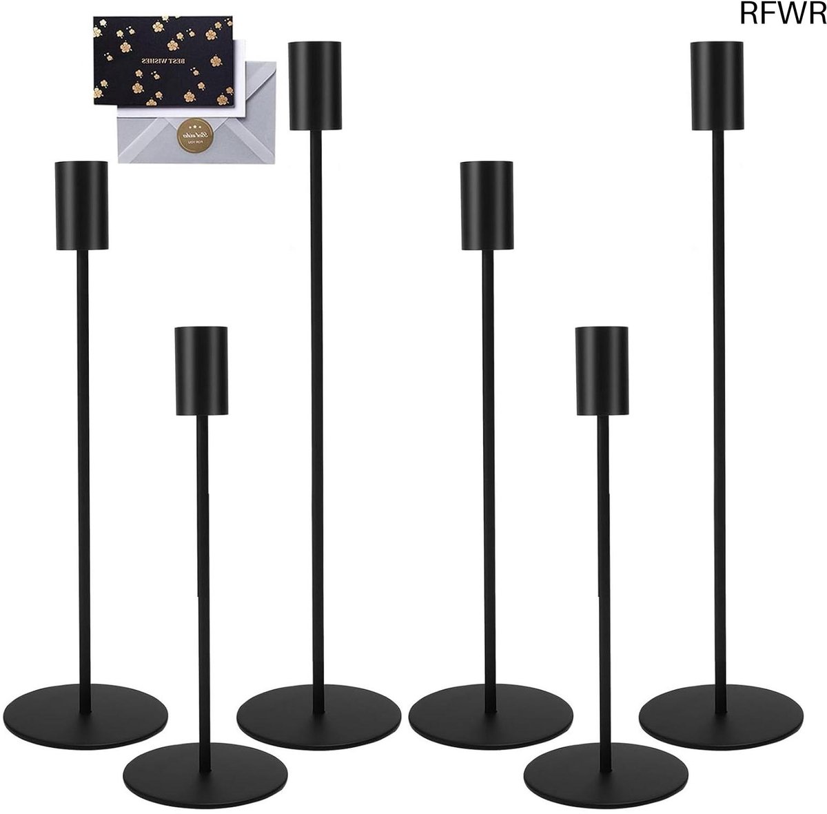 RFWR® Zwarte Kandelaars Set van 6 - Hoge Decoratieve Kaarsenstandaards voor Huisdecoratie