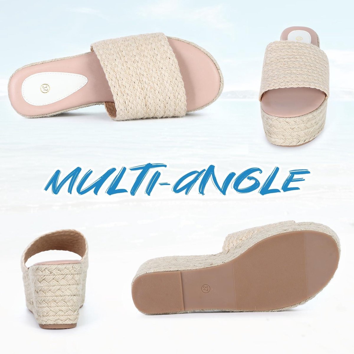 Allecto Plus Dames sandalen met platte hak van jute en raffia Bohemian espadrilles Zomer strandsandalen met blote teen Elegant design