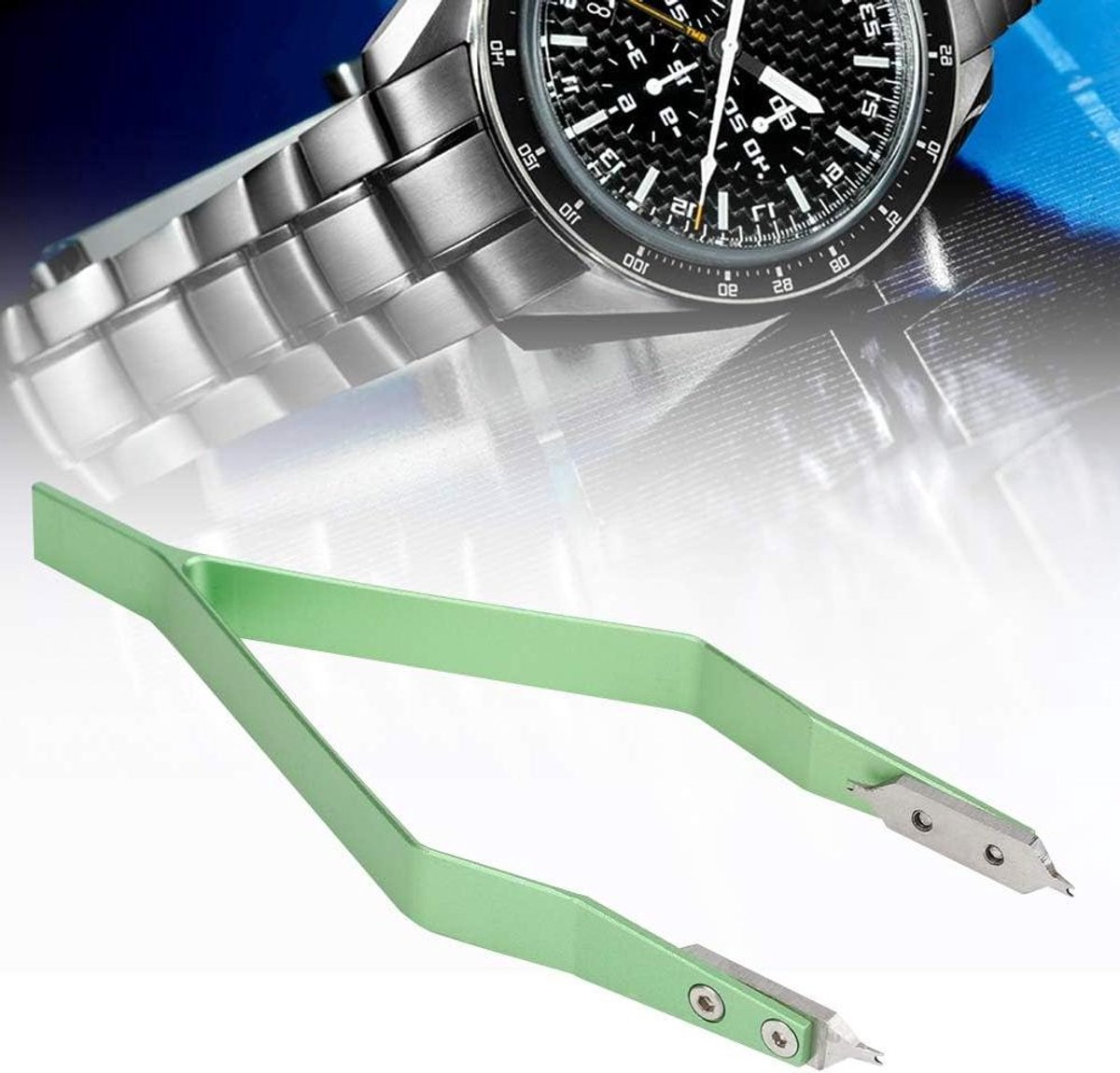 Allecto Plus - V-vormig Pincet met Veerstaaf voor Horloges - Metalen Horloge Reparatie Accessoire - Fijne Vorkpunten - Horlogemaker Gereedschap