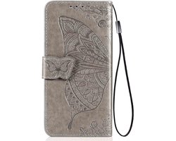 Haoye hoesje voor smartphone met vlinder reliëf, grijs, portemonnee hoesje met magneet, kaartsleuven - Geschikt voor OPPO A78 5G