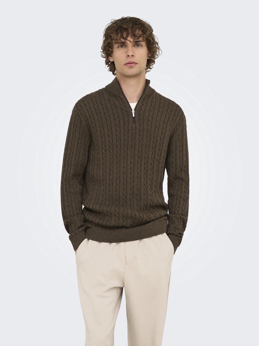 ONLY&SONS - ONSLOUI REG 12 CABEL HALF ZIP KNIT NOOS - Heren - Gebreide truien