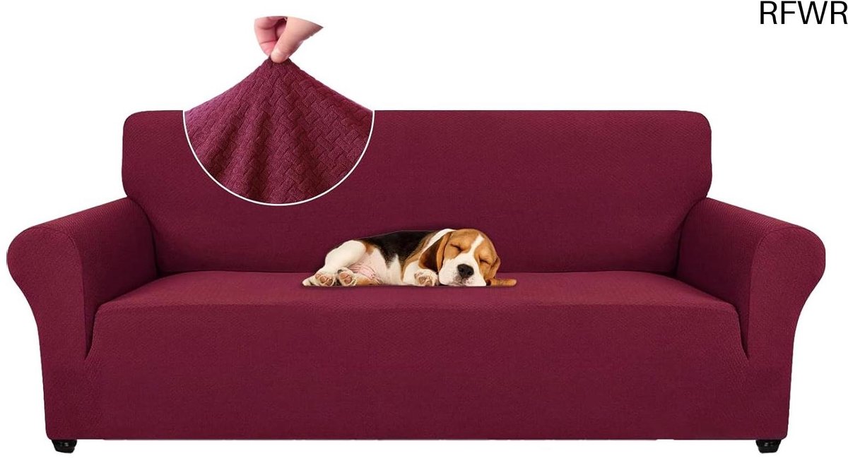 RFWR® Elastische Bankhoes 3 Zits - Krasbestendige Meubelhoes voor de Woonkamer in Bordeaux