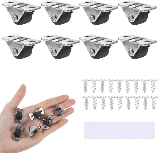 8 stuks kleine meubelwielen draaibare transportwielen mini zware zwenkwielen universele wielen met oranje rol voor meubels met schroeven en zelfklevende montage