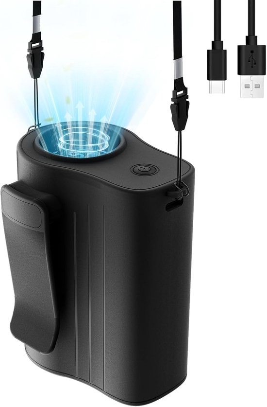 Draagbare clipventilator met 13.300 tpm borstelloze motor, 100 snelheden, 4000 mAh batterij, heup- en nekventilator zwart
