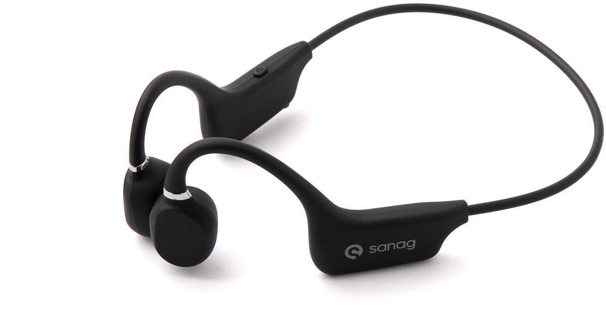 Sanag Bone Conduction Headphone-Draadloze Sport Headphone – Bluetooth Sport Hoofdtelefoon – Open Ear Draadloze Koptelefoon – Waterdicht, Lichtgewicht & Met Microfoon – Voor Hardlopen en Fietsen –Zwart – Sanag