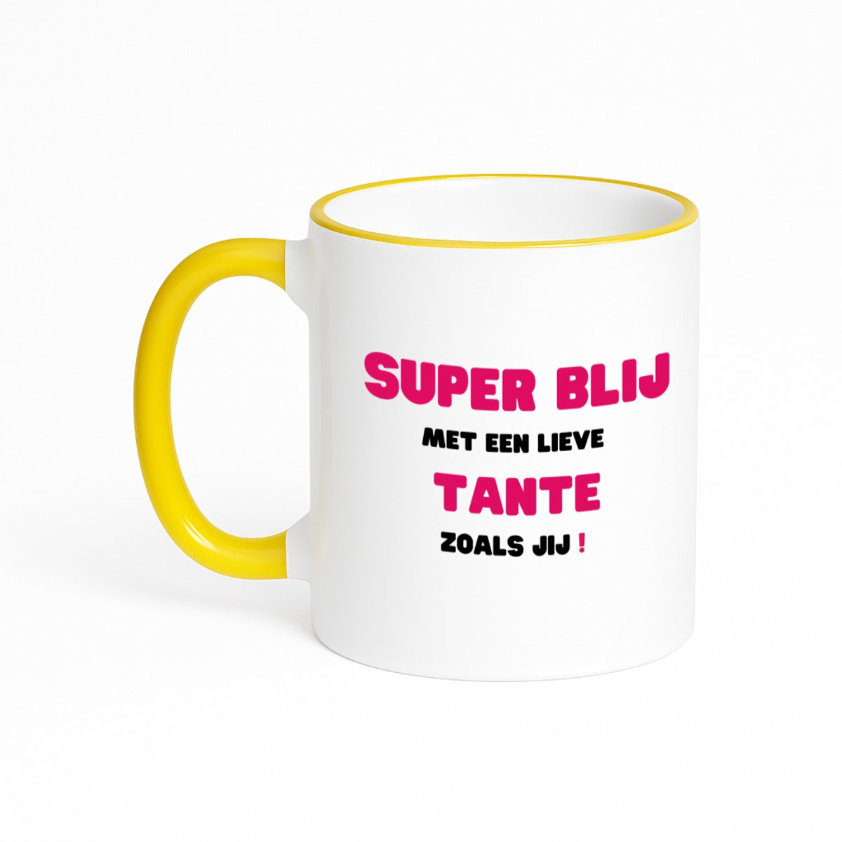 Hacebo® - super blij met een lieve tante zoals jij koffiebeker met gekleurde rand geel - Tante - de liefste tante - thee mok - koffie beker - verjaardag - cadeautje voor tante - tante artikelen - kado - geschenk - koffiemok - 330 ML