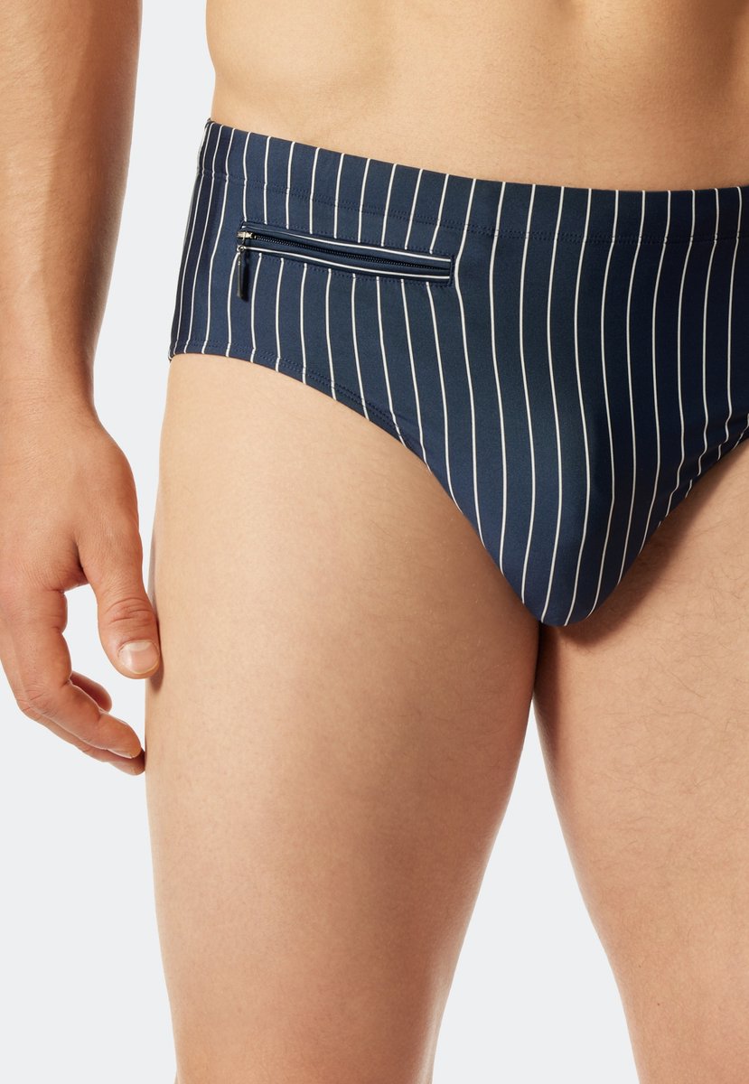 SCHIESSER Nautical Casual heren badkleding - zwemslip met ritsvak tricot gerecycled stroken admiraal — afbeelding 5