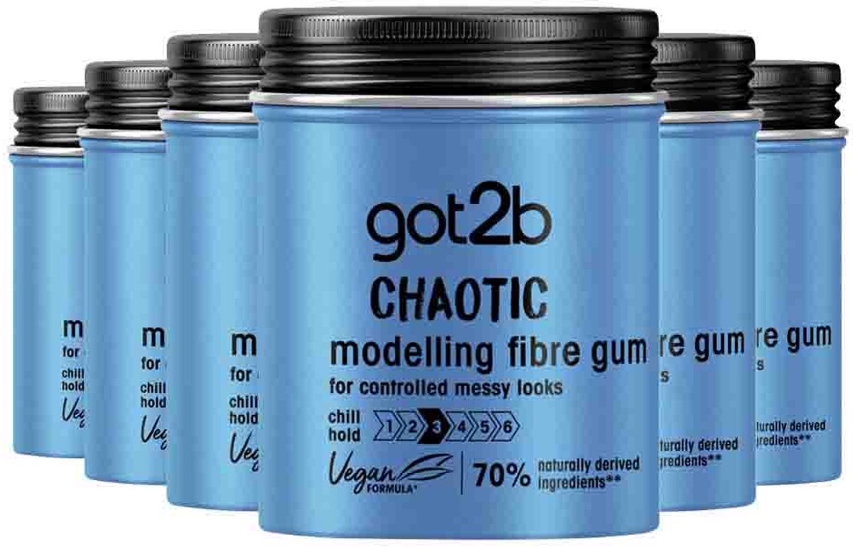 Got2b Men Chaotic Fibre Haar Gum – Haarpaste – Haarstyling - Gecontroleerde Warrige Look - Langdurige Hold - Vegan Formule - Voordeelverpakking - 6 x 100 ml