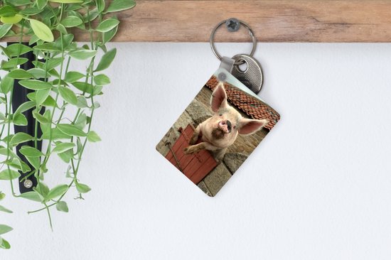 Porte-clés Cochon - Porte-clés cochon rose en plastique - Porte-clés rectangulaire avec photo
