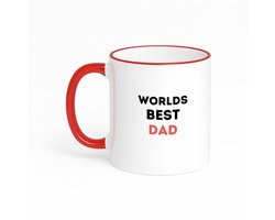 Hacebo® - worlds best dad koffiebeker met gekleurde rand rood - de beste vader - thee mok - koffie beker - vader cadeautjes - vaderdag - verjaardagscadeau - verjaardag - cadeau - geschenk - kado - gift - koffiemok - 330 ML