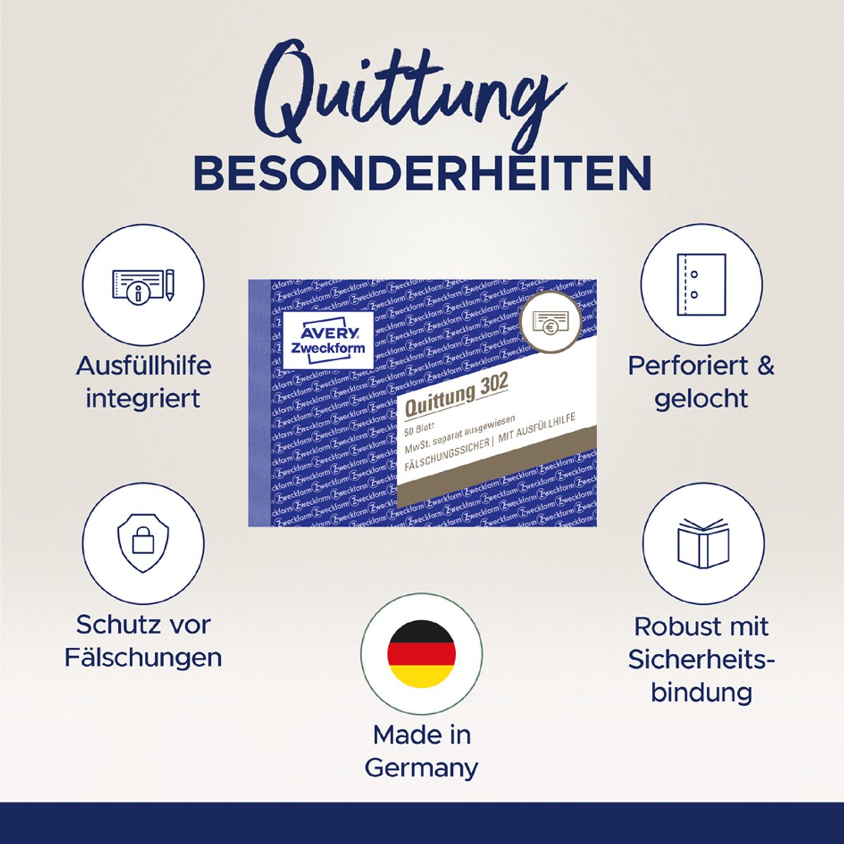 Avery-Zweckform 300 Kwitantieformulier Din A6 Liggend Aantal Paginas: 50 Wit 50 Vellen