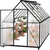 Premium kas van aluminium met loopdeur, versterkte fundering, dakraam en deur, weerbestendig en temperatuurbestendig voor tomaten, groenten en planten - 340x180x195cm
